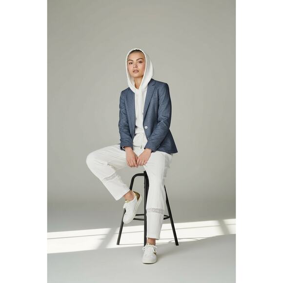 Lorena Antoniazzi Linen Blend Blazer Jacket Blue Chambray Italy Sz:46 (US 10–12) - Picture 4 of 8